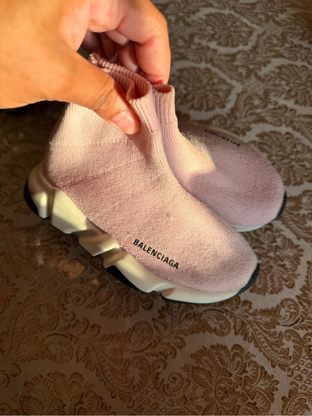 Balenciaga Pink Knit Sock Sneakers with White Sole